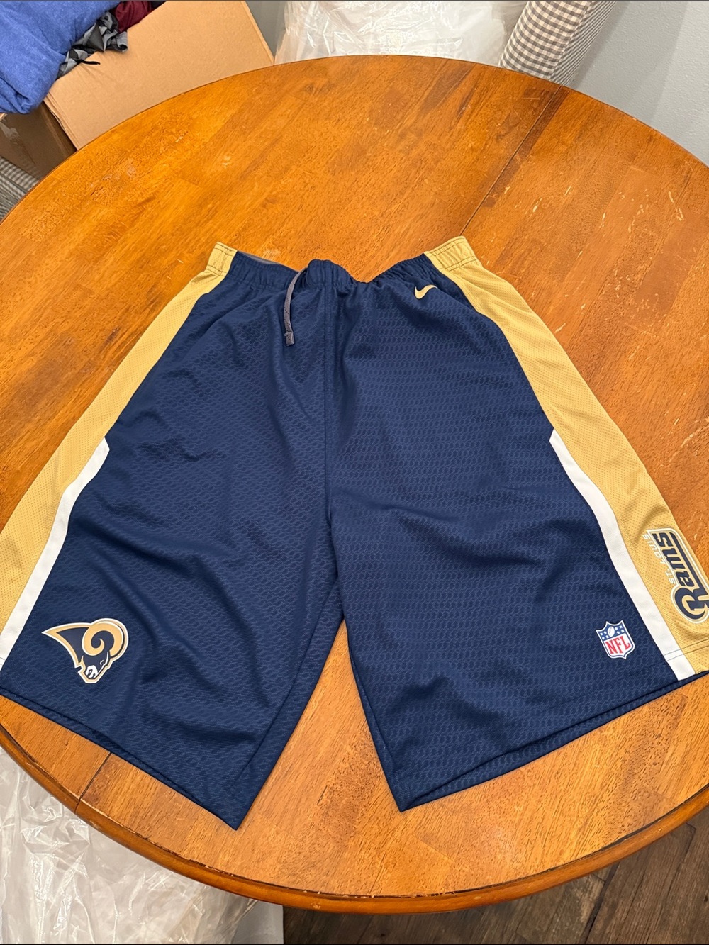Nike Men's Navy and Gold Athletic Shorts with Team Logos Rams xl